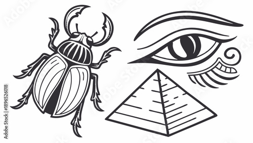 Ancient Egyptian Symbols Tattoo Design Scarab Eye Pyramid for Mystical Culture Web Graphics and History Projects