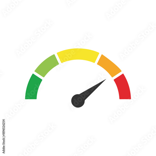 Performance Level Indicator Gauge Speedometer Icon for Rating Risk Efficiency and Measurement.