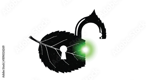 Secure leaf with glowing green lock
