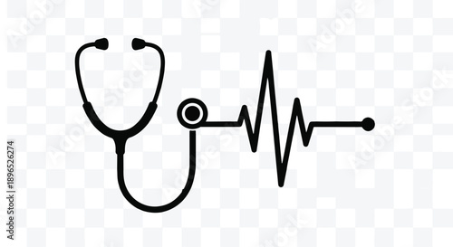 Medical symbol with stethoscope and heartbeat line