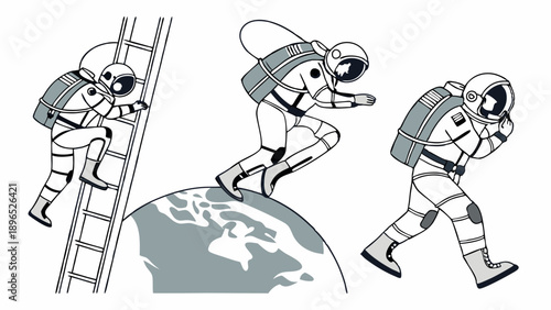 Astronaut Climbing Ladder Launching into Space Exploring New Worlds for Science Education and Future Exploration Goals