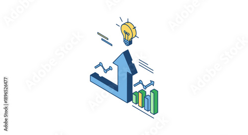 Business growth graph with lightbulb and upward trend.