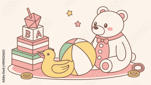 Cute Baby Toys Stacked for Nursery Decor Website Banner Ad Background Illustration