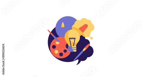 Creative Artistic Expression with Paint Palette and Light Bulb.