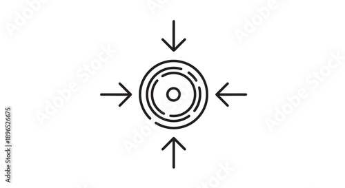 Simple black and white target icon with concentric circles and directional arrows.