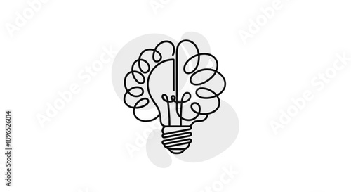 Simple Line Art Light Bulb with Creative Thought Bubbles.