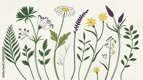 Delicate Wildflower Botanical Illustration for Spring Packaging Design Herbal Tea Packaging Summer Wedding Invitations Garden Decor