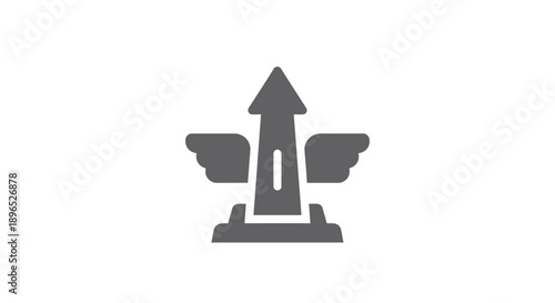 Simple gray icon of a rocket or missile with wings and upward arrow.