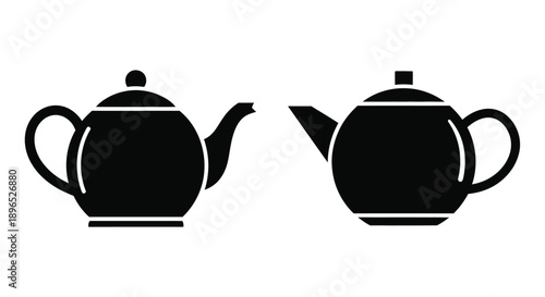 Two black teapots displayed in a simple contrasting elegant silhouette