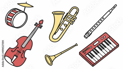 Diverse Musical Instruments Set for Music Education, Entertainment Design, and Creative Audio Projects