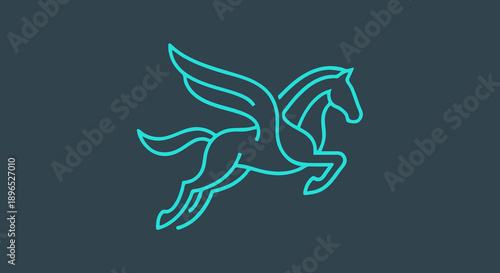 Flying Pegasus Winged Horse Minimalist Vector Line Art