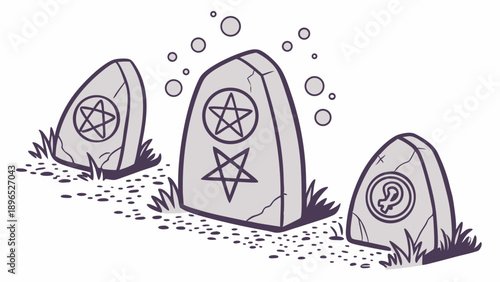 Mystical Engraved Runestones with Pentagrams and Ear Symbol for Occult Rituals or Fantasy Game Design Assets