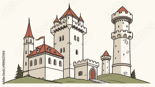 Fairytale Castle Illustration for Game Design Fantasy Website Background Medieval Architecture Icon