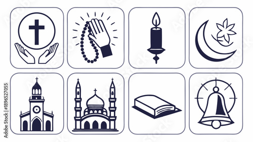 Religious Symbols Collection for Faith Community Websites Church Mosque Prayer Icons for Spiritual Education Materials Design