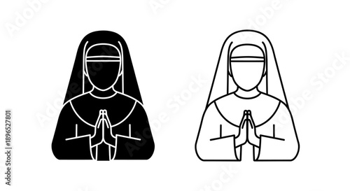 Islamic prayer muslim woman black white icon Vector