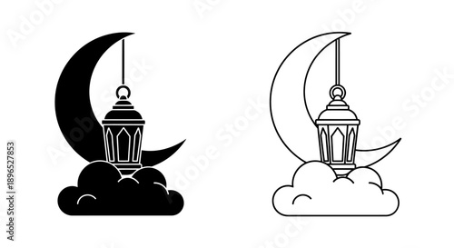 Islamic lantern moon crescent ramadan design Vector
