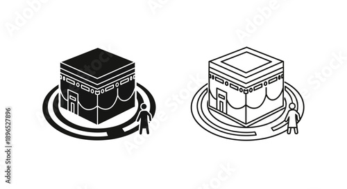 Kaaba islamic hajj pilgrimage black white icon Vector