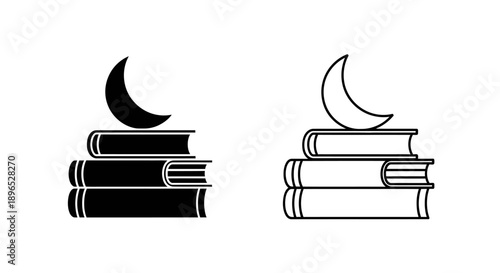 Stack of books with crescent moon icon Vector