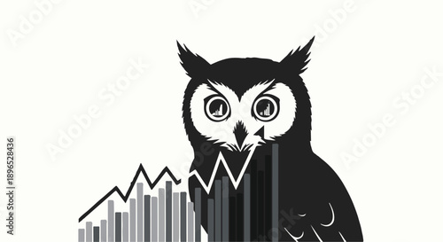 Concerned owl looking at financial chart graph