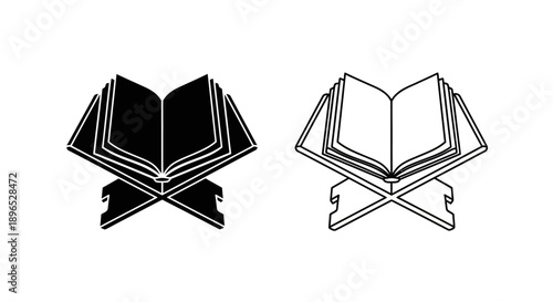 Minimalist book icon set black and white Vector