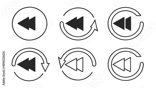 Set of media control icons - in trendy line style, line icons set, media, website, blog, content, web icon set, Vector illustration