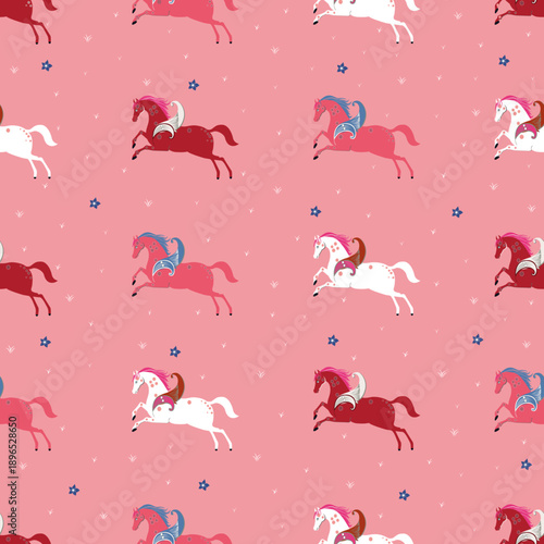 Pink, seamless miniature horse pattern.