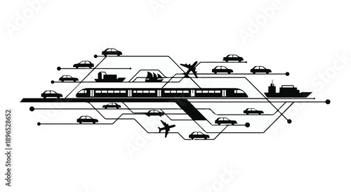 Modern transportation network with vehicles and travel routes
