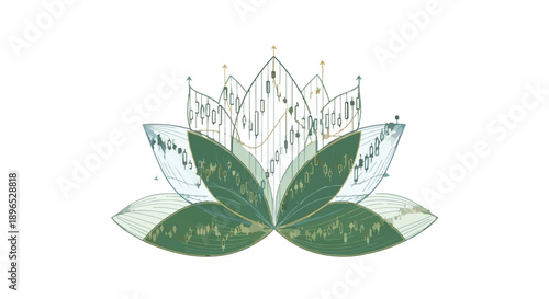 Intricate lotus flower illustration with green and white petals