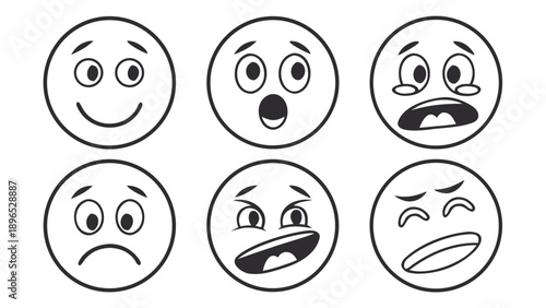 Collection of emotion faces - in trendy line style, line icons set, media, website, blog, content, web icon set, Vector illustration