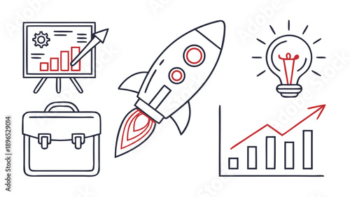Business growth and innovation concept - in trendy line style, line icons set, media, website, blog, content, web icon set, Vector illustration