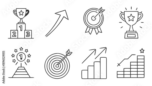 Achievement and success icons - in trendy line style, line icons set, media, website, blog, content, web icon set, Vector illustration