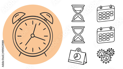 Various time management icons - in trendy line style, line icons set, media, website, blog, content, web icon set, Vector illustration