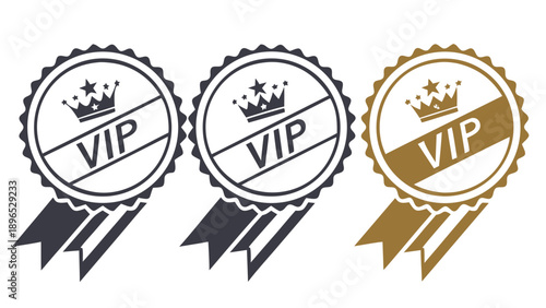 Set of vip badges with crowns - in trendy line style, line icons set, media, website, blog, content, web icon set, Vector illustration