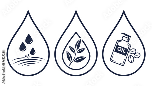 Natural oil production process - in trendy line style, line icons set, media, website, blog, content, web icon set, Vector illustration