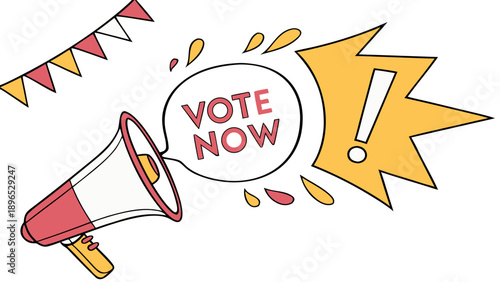 Vote now alert - in trendy line style, line icons set, media, website, blog, content, web icon set, Vector illustration