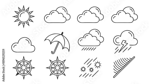 Weather icons collection - in trendy line style, line icons set, media, website, blog, content, web icon set, Vector illustration