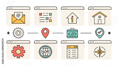 Web development icons - in trendy line style, line icons set, media, website, blog, content, web icon set, Vector illustration