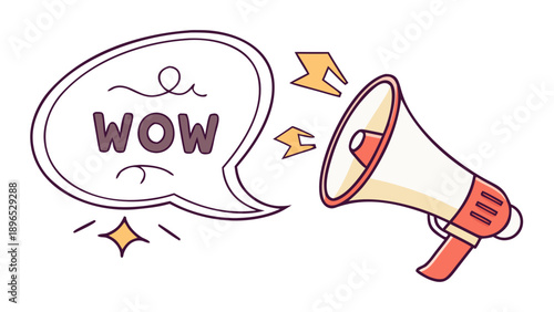 Excited announcement through megaphone - in trendy line style, line icons set, media, website, blog, content, web icon set, Vector illustration