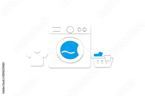Laundry activities at home using a washing machine and basket for clean clothes in the morning