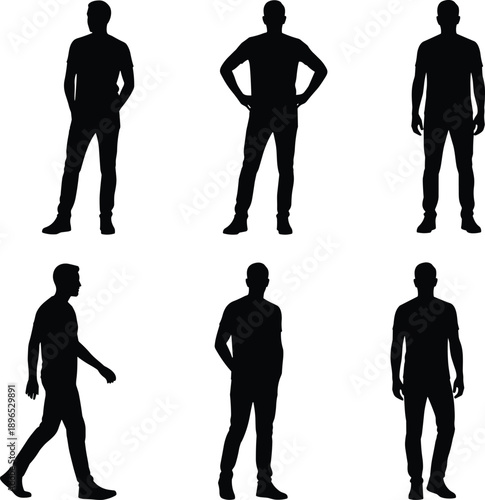 Man, Silhouette, Standing, Pose, Walk, Relaxed, Hands, Back, Hips, Forward, Black, Shape, Icon, Human, Male, Motion, Gesture, Design, Figure, Illustration