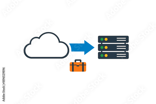 Cloud storage transfers data to servers with a suitcase representing file management and organization in a digital format