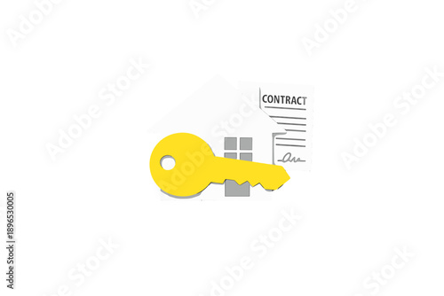 House key and contract on a table indicating a new home purchase process in a real estate transaction