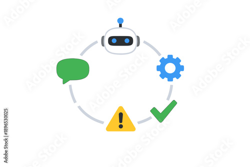Robot interacts with symbols of communication, process, and alerts in a digital environment during a training session
