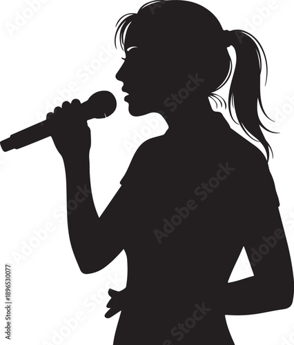  Silhouette of Woman Singing or Speaking into Microphone – Public Speaking and Performance Icon.