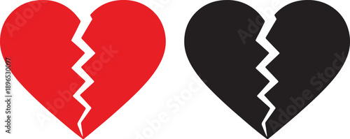 Minimalist Vibrant Red Heart Split in Two – Classic Broken Heart Icon on White Background