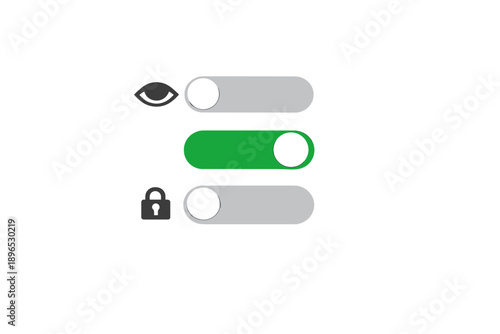Toggle switches for settings on a digital device showing options for visibility and security controls in a user interface