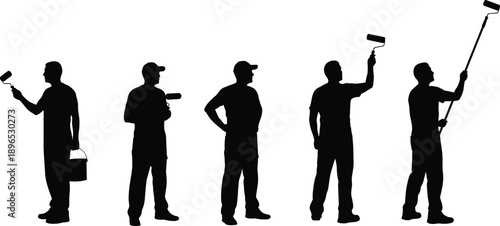 Painter, Silhouette, Roller, Labor, Worker, Pose, Tool, Paint, Bucket, Extension, Gesture, Icon, Graphic, Manual, Job, Activity, Design, Figure, Work, Illustration