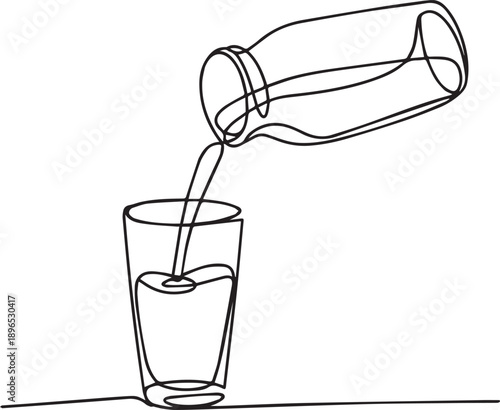 Pouring liquid from a bottle into a glass on a table