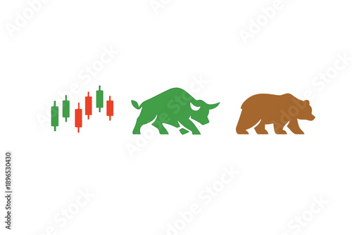 Understanding market trends with bull and bear symbols in financial graphics during a trading session