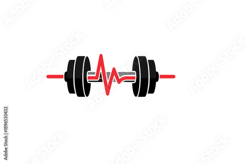 Design showing a dumbbell and a heartbeat symbol that represents fitness and health concepts for a gym or personal training studio